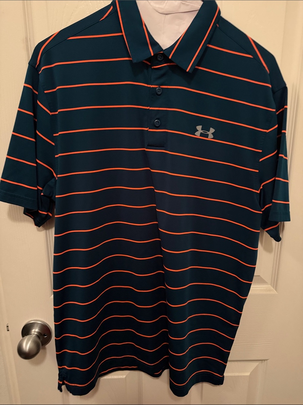 Under Armour Men’s Teal Polo with Orange Stripes
